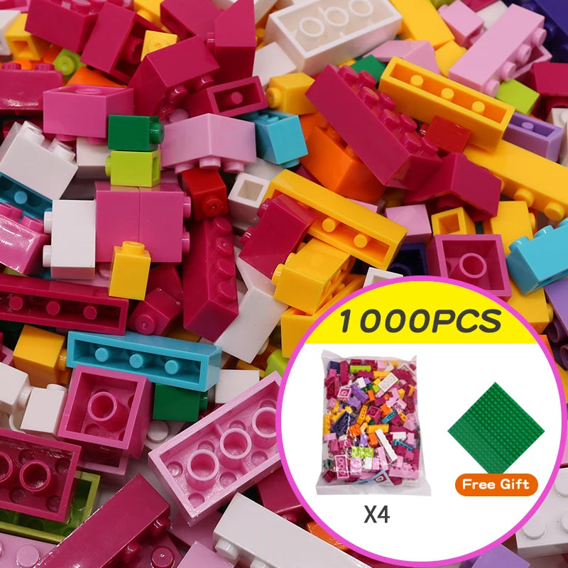 Colorful toy building blocks with a free gift offer on a white background