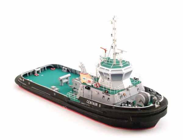 Model of a large ship named 'Centaur II' on a white background