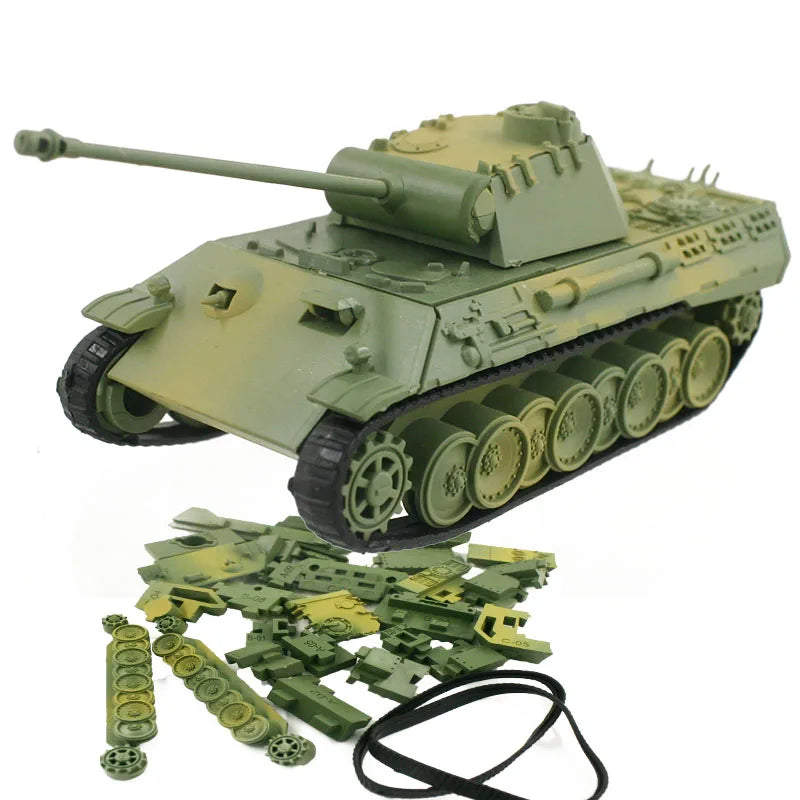 Toy tank with additional pieces on a white background