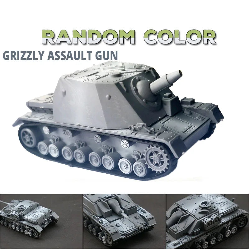 Toy tank model with 'Random Color Grizzly Assault Gun' text on a white background
