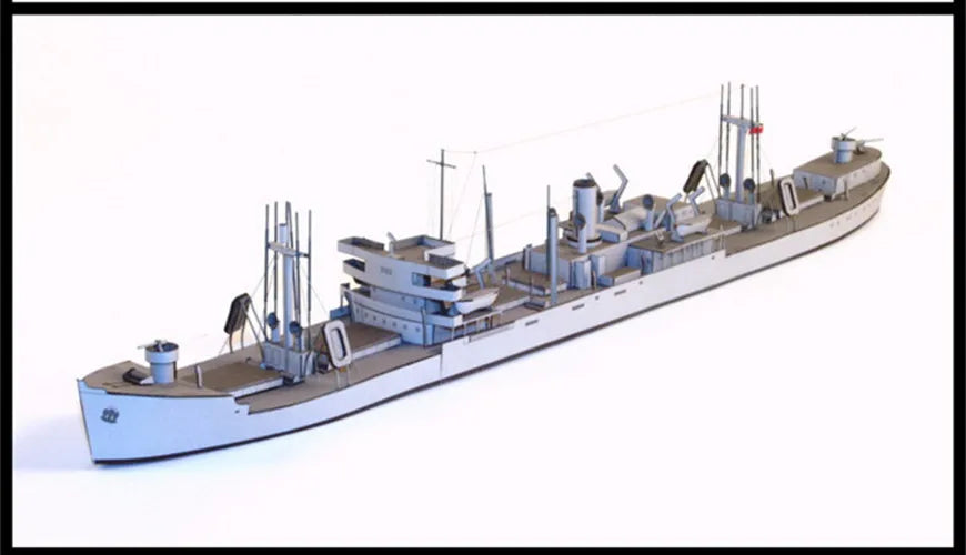 Model of a naval ship on a white background