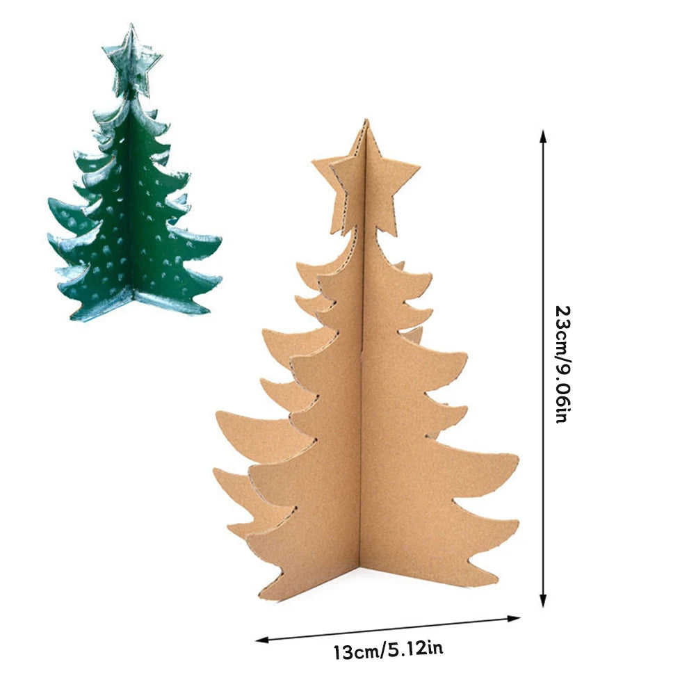 Two Christmas tree decorations, one green and one brown, with measurements indicated on a white background.