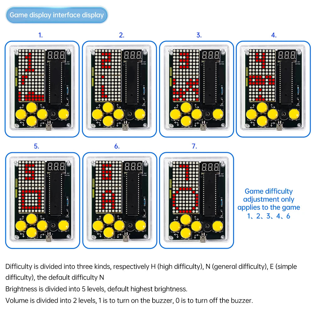 Game display interface with digital numbers and buttons on a black background