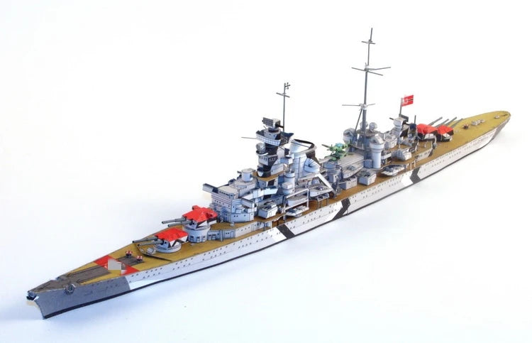 Model of a battleship on a white background