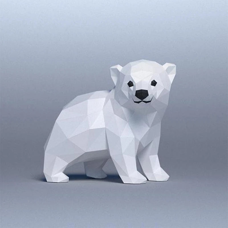 Geometric model of a polar bear on a gray background