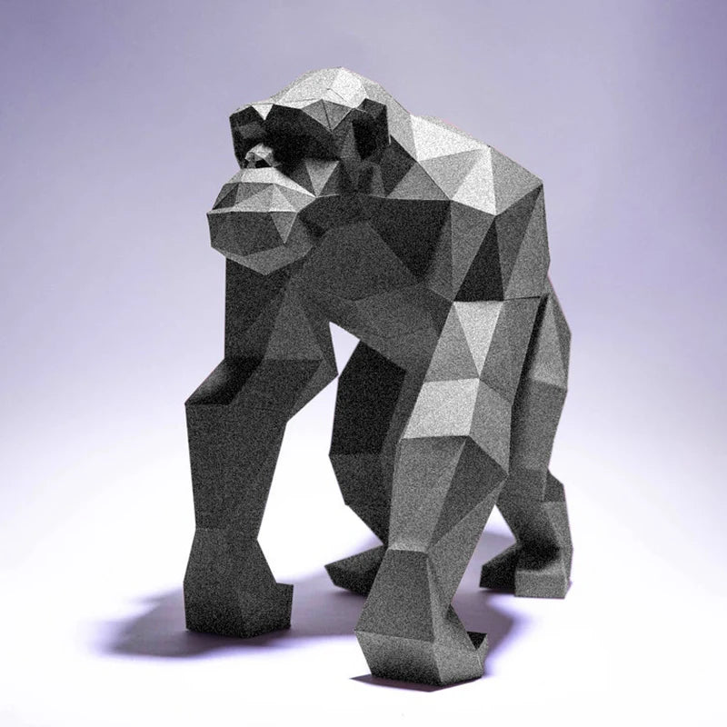 Geometric gorilla sculpture on a gradient background