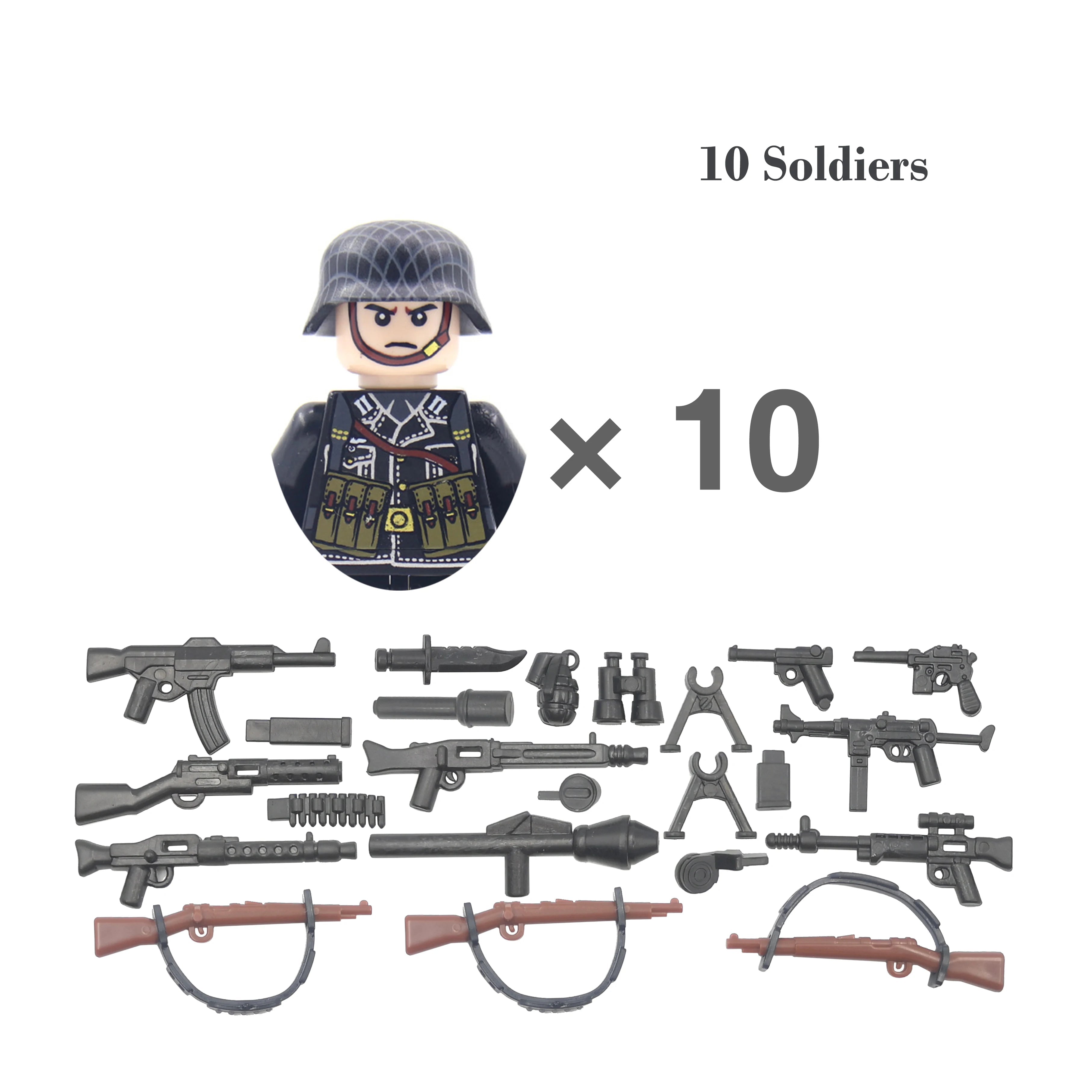 Toy soldier figure with accessories on a white background