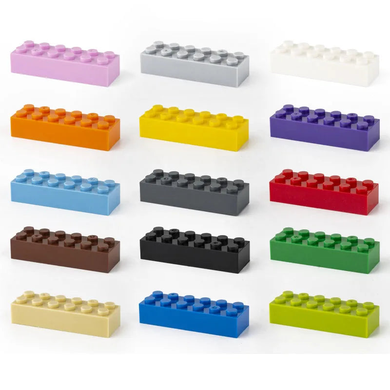 Set of colorful building blocks on a white background