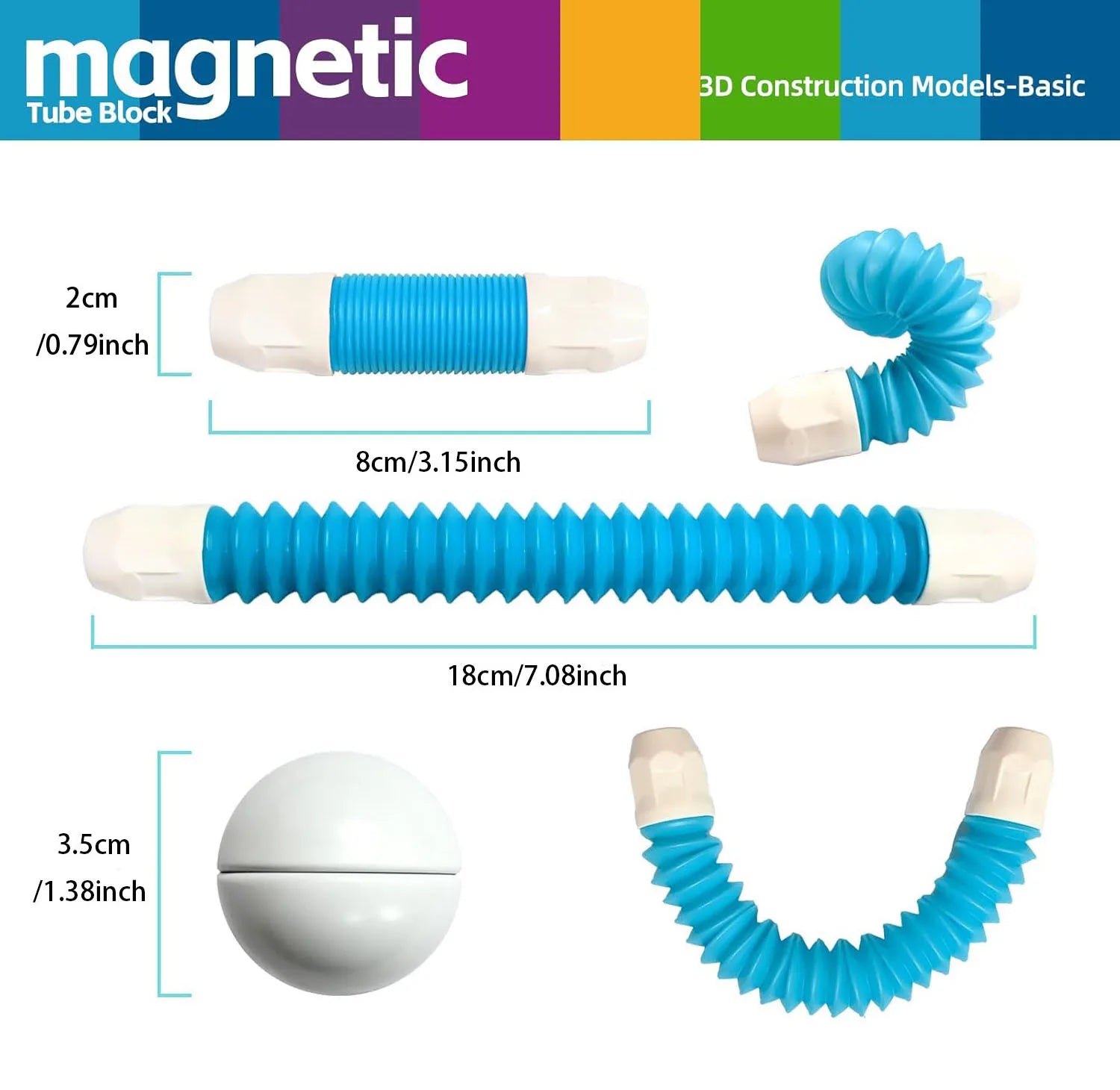 Magnetic tube block with measurements on a white background