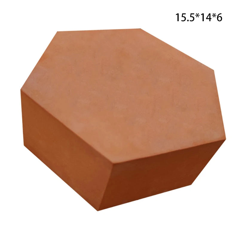 Hexagonal brown stone with dimensions 15.5*14*6 on a white background