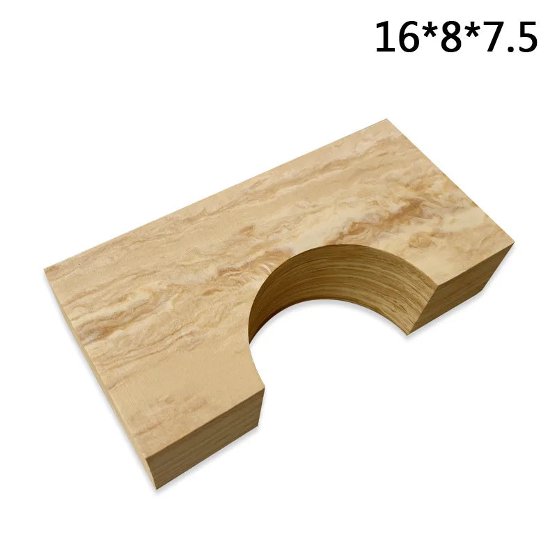 Wooden block with a curved edge and dimensions 16*8*7.5 on a white background