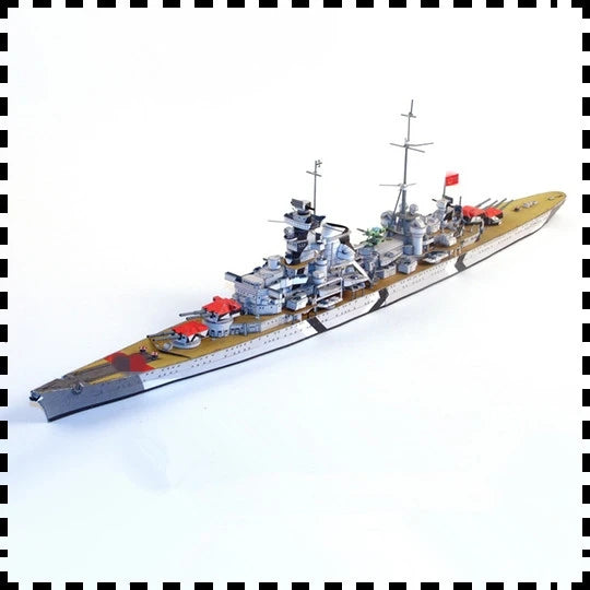Model of a battleship on a white background