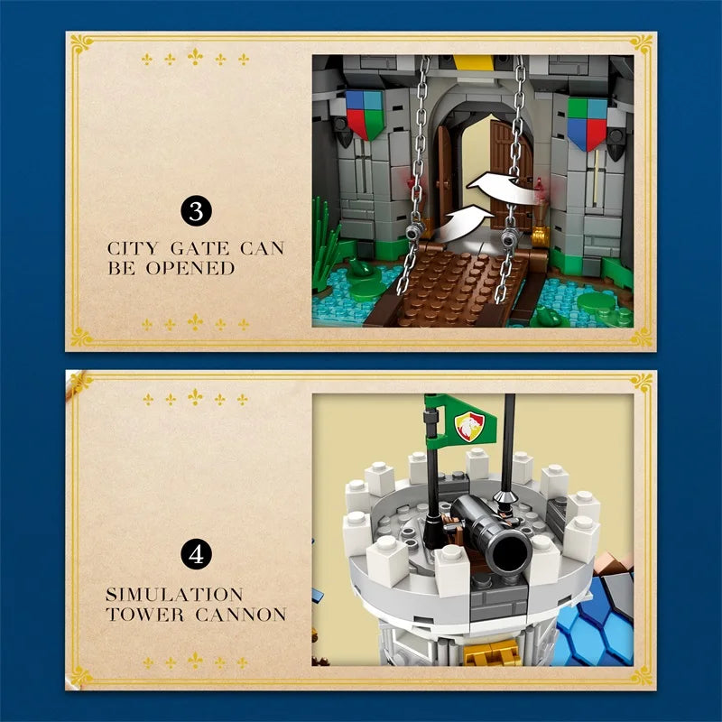 Two play figure building sets with detailed instructions on a blue background