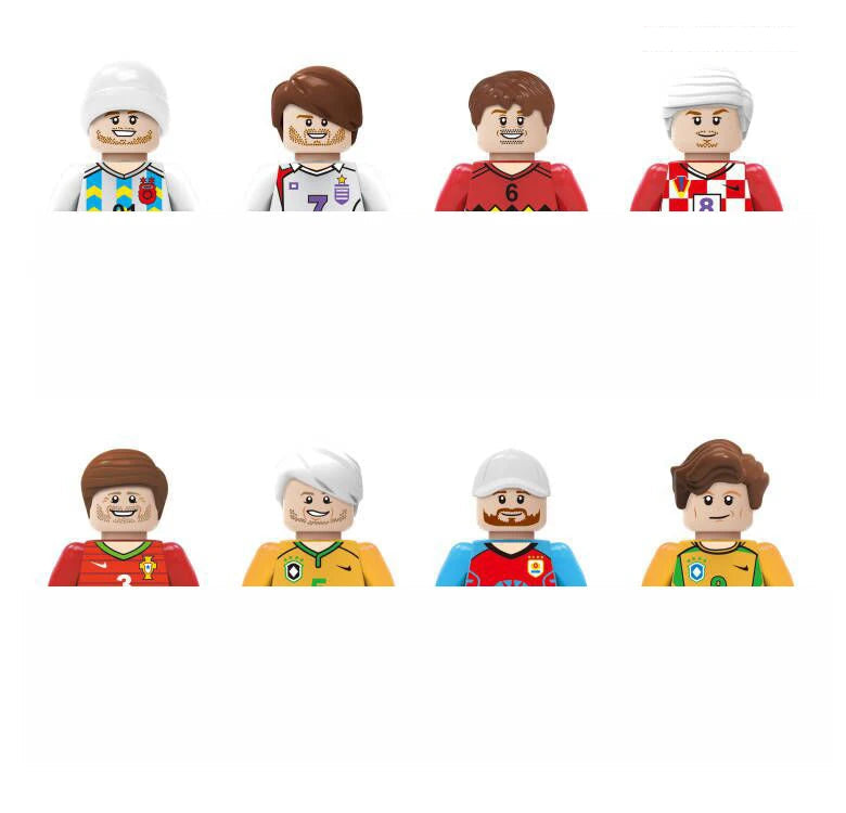 Set of toy figures in various outfits with a white background
