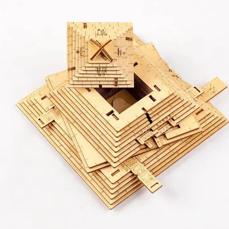 Set of wooden geometric construction tools on a white background