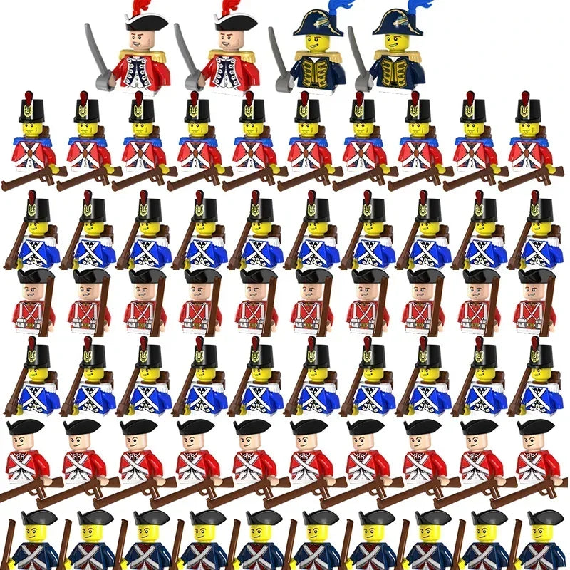 Pattern of toy soldiers in various uniforms on a white background