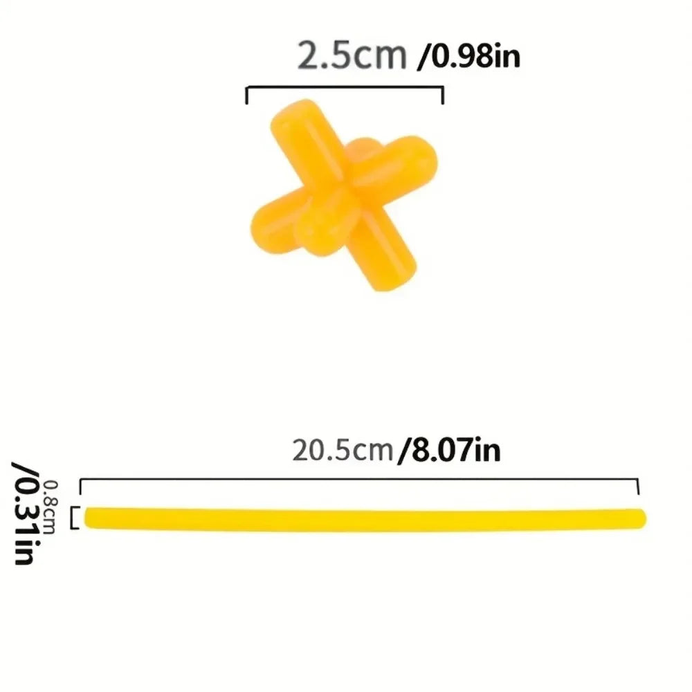 Yellow plastic component with measurements on a white background