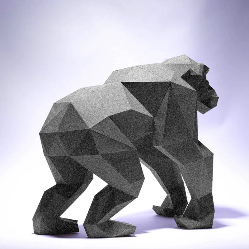 Geometric sculpture of a panther on a white background