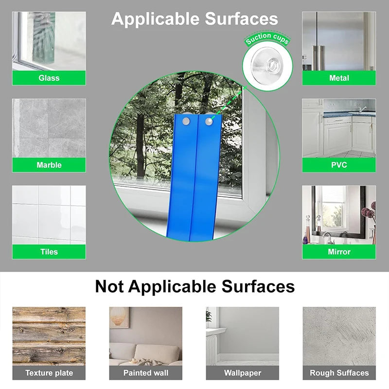 Product packaging with applicable and not applicable surfaces listed, featuring a blue product in a circular inset.