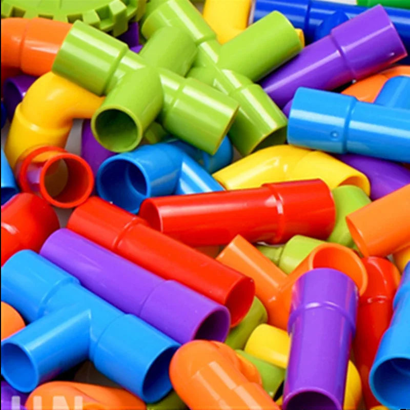 Colorful plastic pipes and connectors in a pile