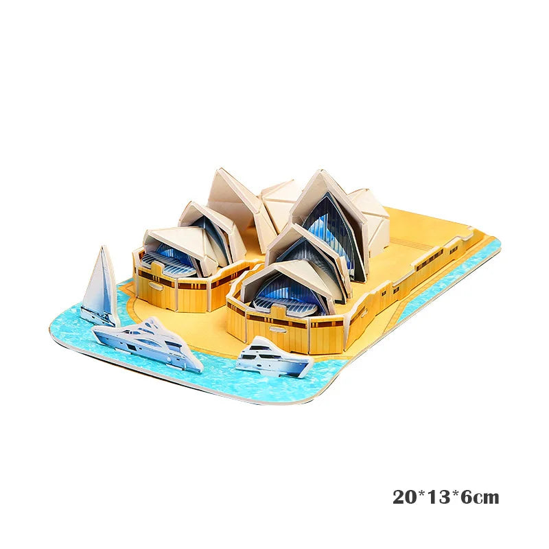 Model of the Sydney Opera House with boats on a white background