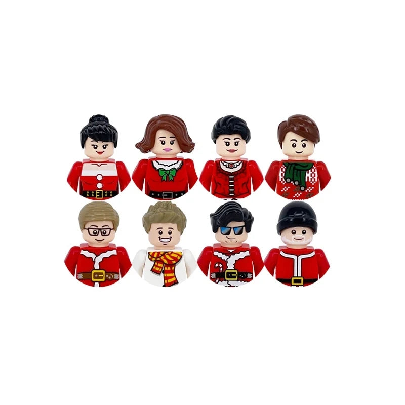 Set of eight Christmas-themed figurines on a white background