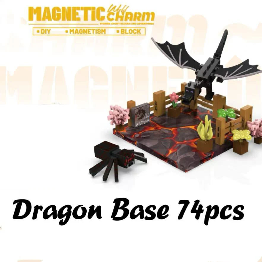 Dragon base building block set with magnetic charm branding on a white background
