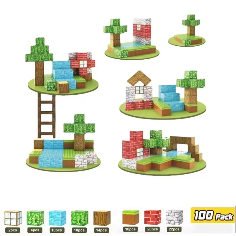 Set of colorful building blocks with various structures on a white background