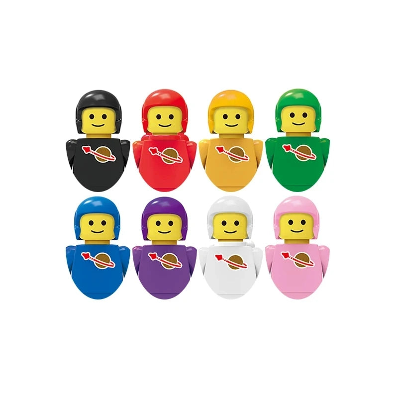 Set of colorful figures with different colored hats on a white background