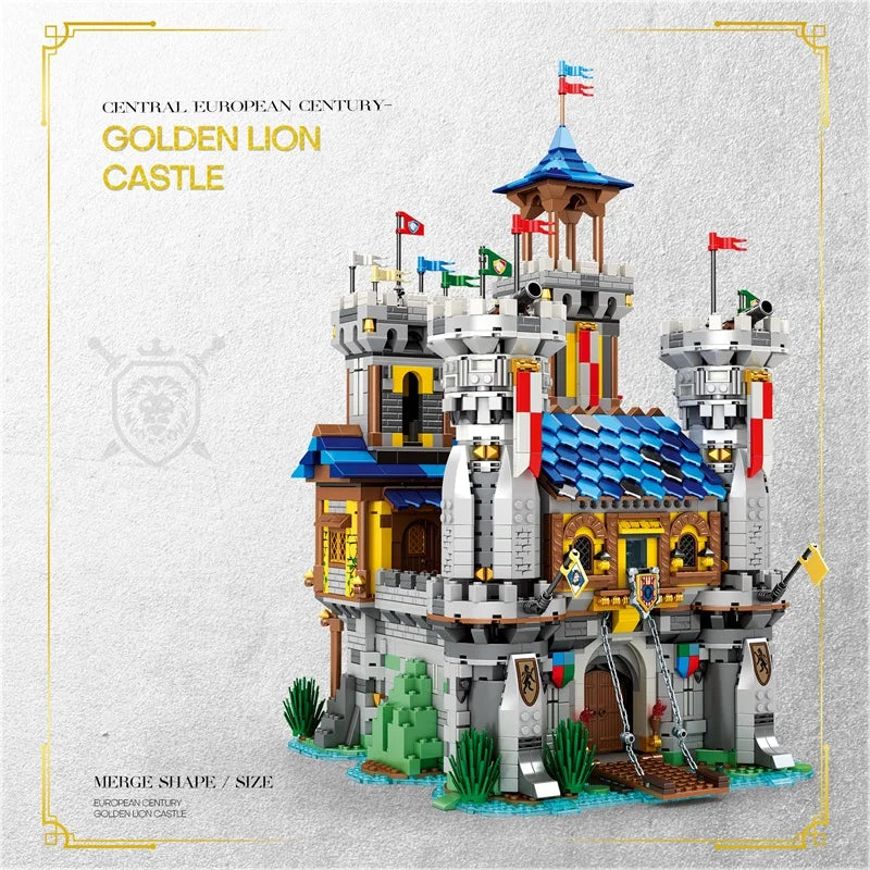 Toy castle model with detailed architecture on a light gray background