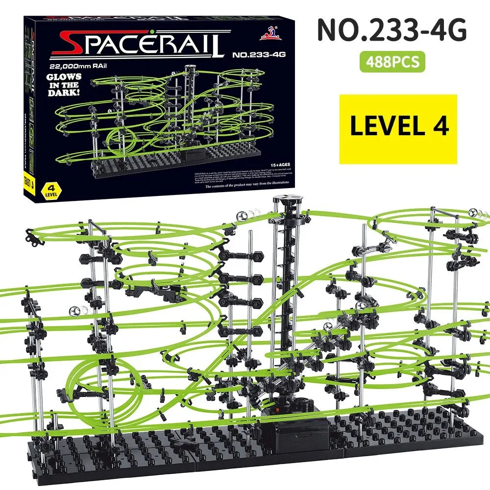 SpaceRail Level 4 toy set with packaging displaying product details.