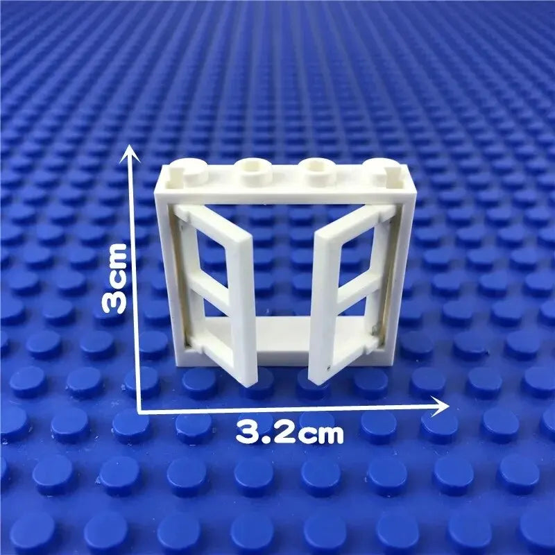 White rectangular frame on a blue baseplate with measurements indicated