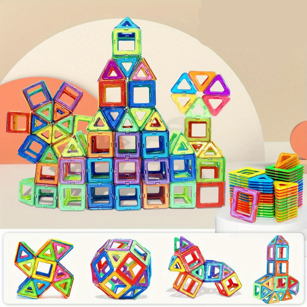 Colorful magnetic block toys on a white surface with 'Magnetic Block Toys' text.