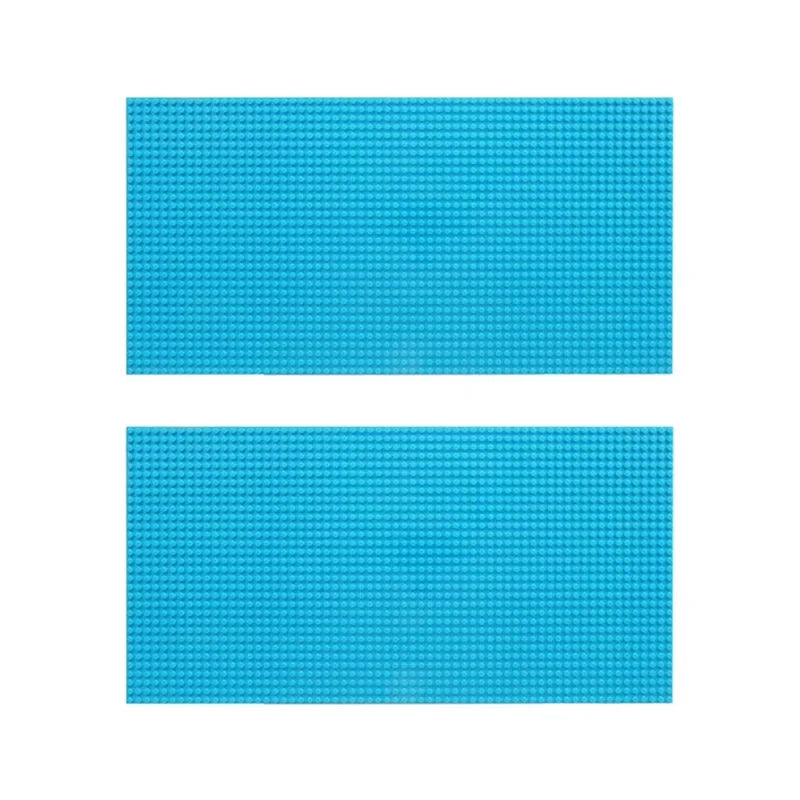 Two blue building block bases on a white background