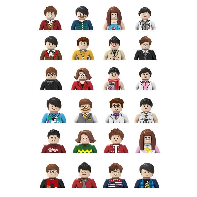 Set of miniature figures with various outfits on a white background