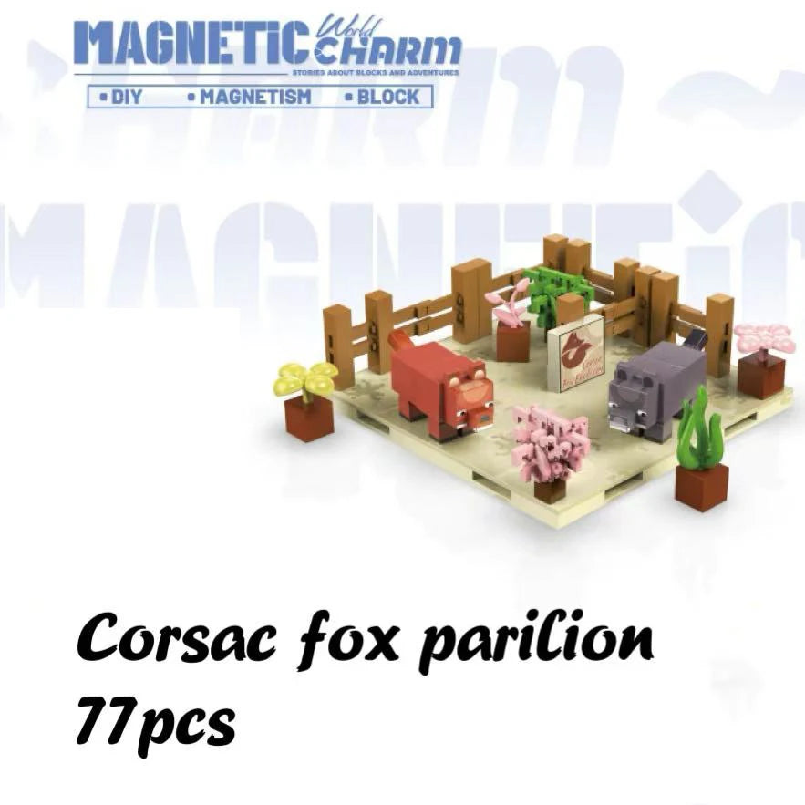 Magnetic charm Corsac fox pavilion set with 77 pieces on a white background