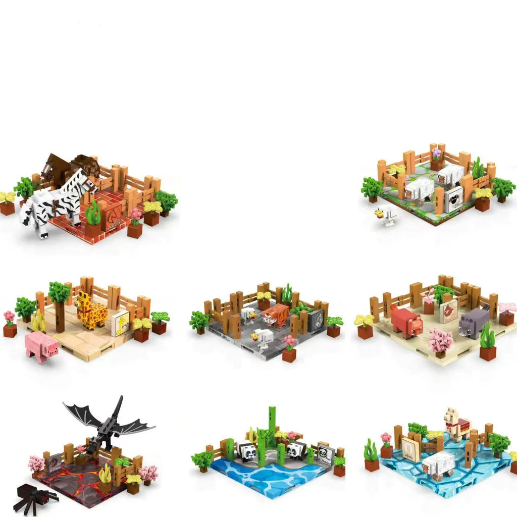 Magnetic blocks building set with zoo theme on a white background