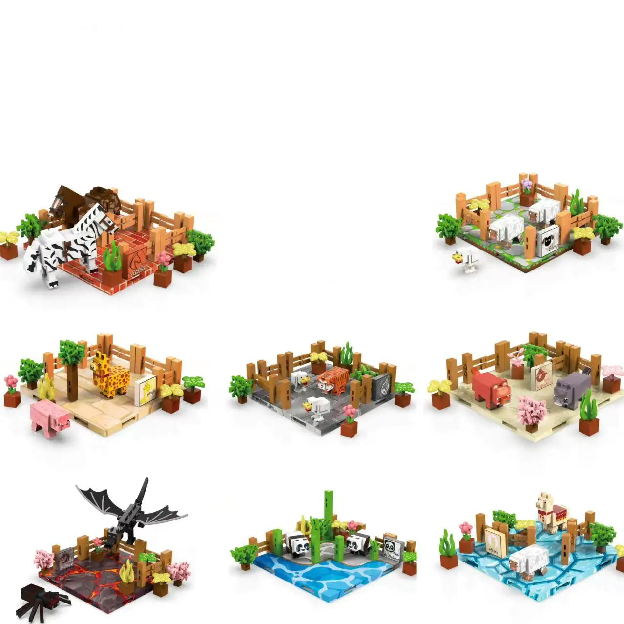 Magnetic blocks building set with zoo theme on a white background