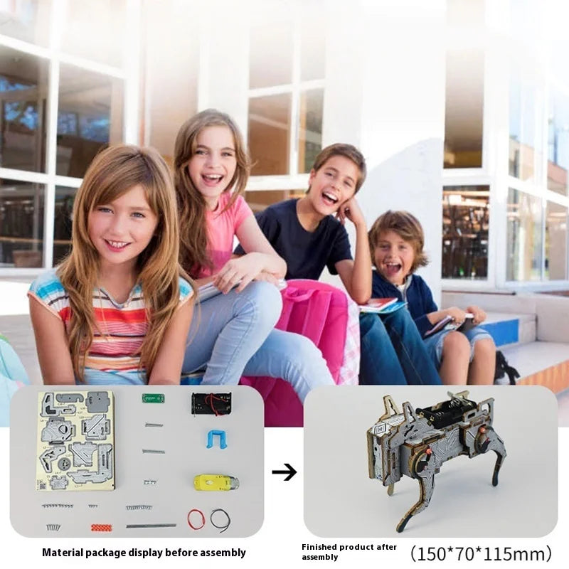 Children sitting on a couch with a material package and finished product display.