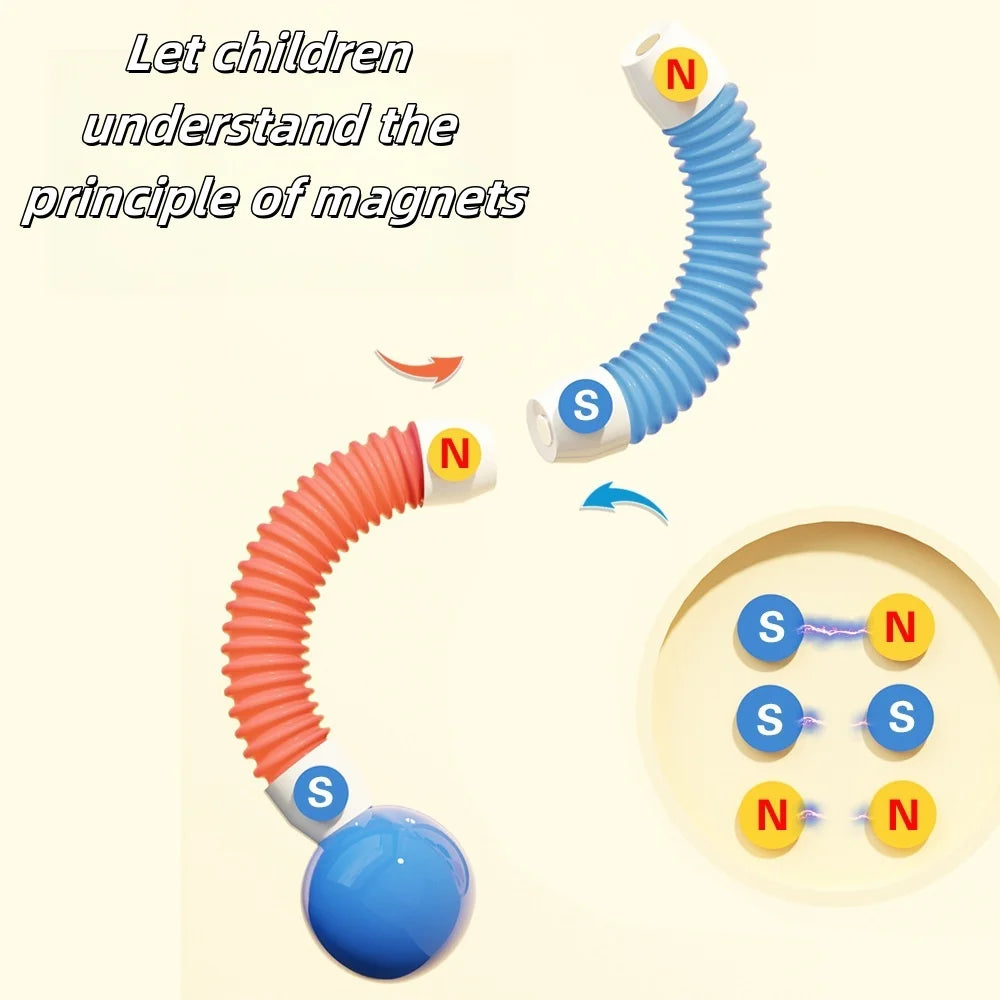 Toy with magnetic balls labeled 'S' and 'N' to teach children about magnets