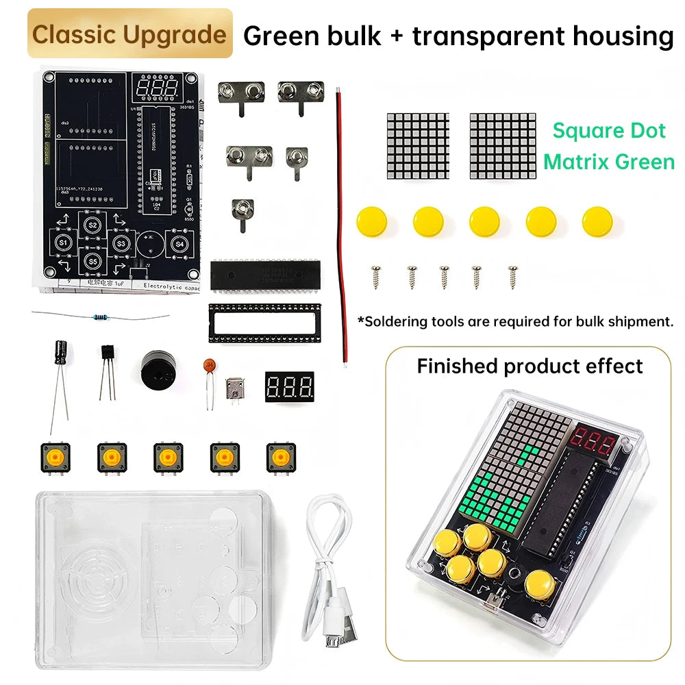 Electronic components and tools for building a project with green bulk and transparent housing.