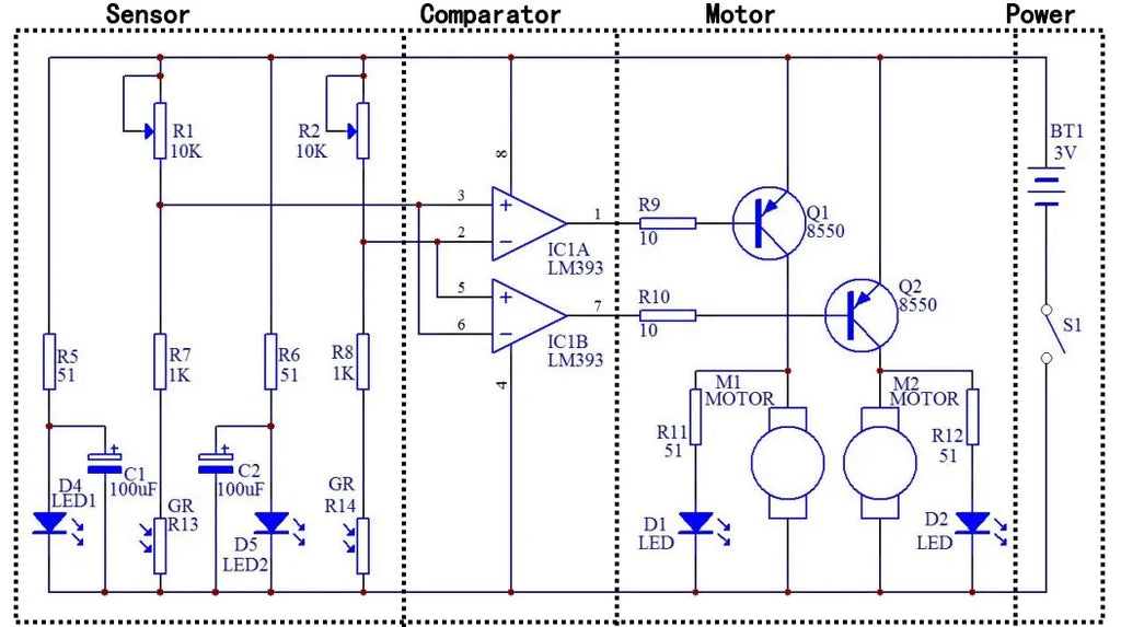 Electronic circuit diagram with components labeled