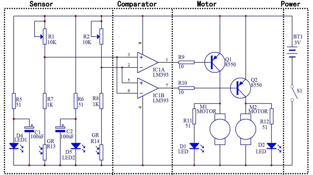 Electronic circuit diagram with components labeled