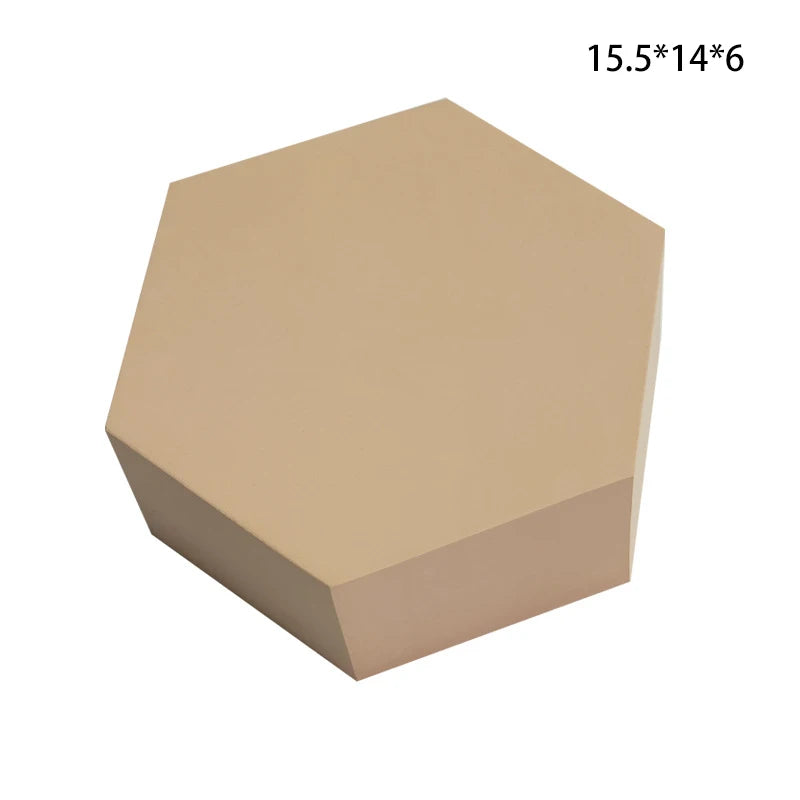 Hexagonal cardboard box with dimensions 15.5*14*6 on a white background