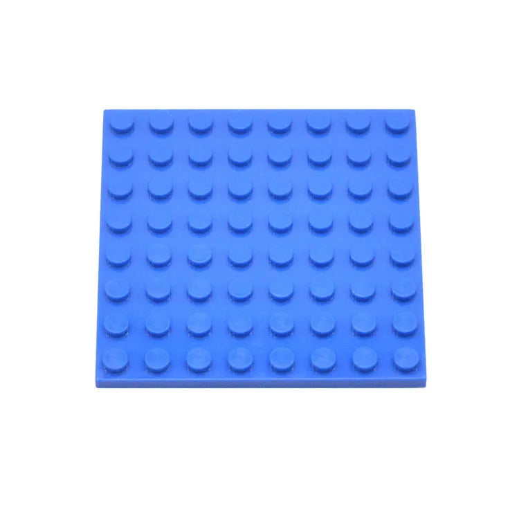 Blue building block baseplate on a white background